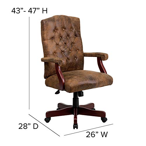 BizChair Bomber Brown Classic Executive Swivel Office Chair with Arms