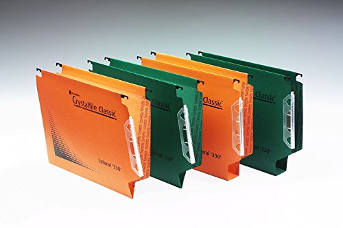 Rexel 330 Lateral Hanging Files with Tabs and Inserts, 15 mm V-Base, 100 Percent Recycled Manilla, Orange, Crystalfile Classic, Pack of 50, 70671