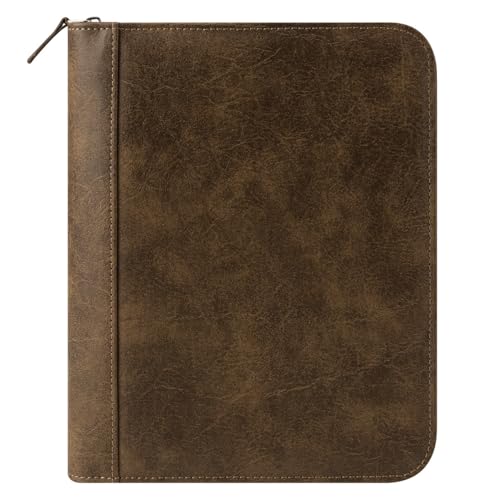 FranklinCovey - FC Basics Ring-Bound Binder for FranklinCovey Planners | Distressed Simulated Leather - Zipper Binder (Classic, Brown)