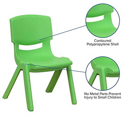 Flash Furniture 10.5 in Plastic Stackable School Chair, Green, 10-Pack