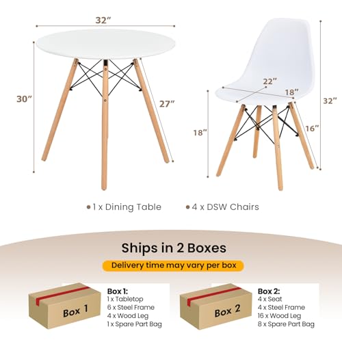 Tangkula Dining Table Set for 4, Round Kitchen Table and Chairs Set of 4 with Ergonomic Seat & Solid Wood Legs, 5-Pieces Modern Dining Set for Kitchen and Living Room