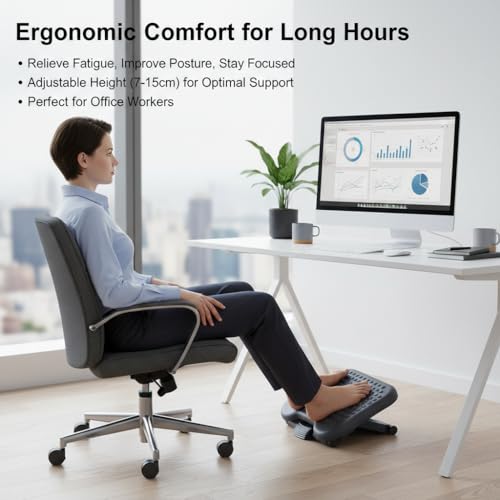 Adjustable Foot Rest for Under Desk, Ergonomic Footrest with Pebble Massage, Tilt and Height Adjustable Foot Stool for Home Office, Portable Leg Support for Desk Chair