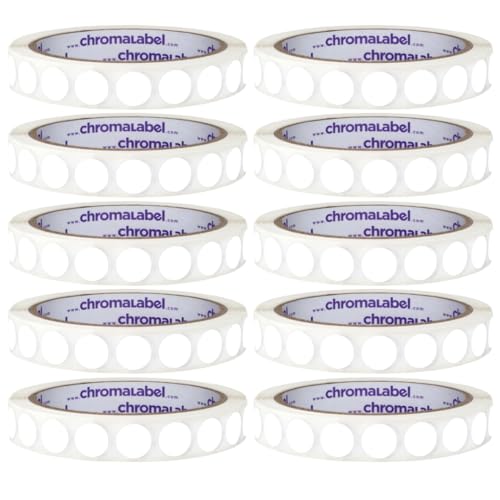 ChromaLabel White Removable Dot Stickers, 1/2 Inch, 1000/Roll Case of 10