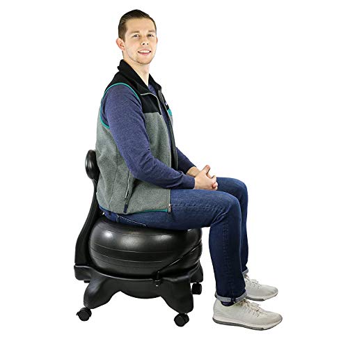 CANDO Ball Chair Inflatable Ergonomic Active Seating Exercise Ball Chair with Air Pump for Home, Office, and Classroom,Black, 22"