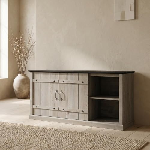Bison office Brown Credenzas, Industrial and Modern Farmhouse Style, Durable Rectangular Design, Spacious Storage for Home or Office