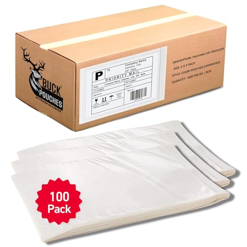 100 Pack 6"x9" Shipping Label Sleeves – Clear Self-Adhesive Packing Slip Pouches, Waterproof Packing List Envelopes – Ideal for Shipping Documents, Mailing Labels, Invoices & Packing Slips