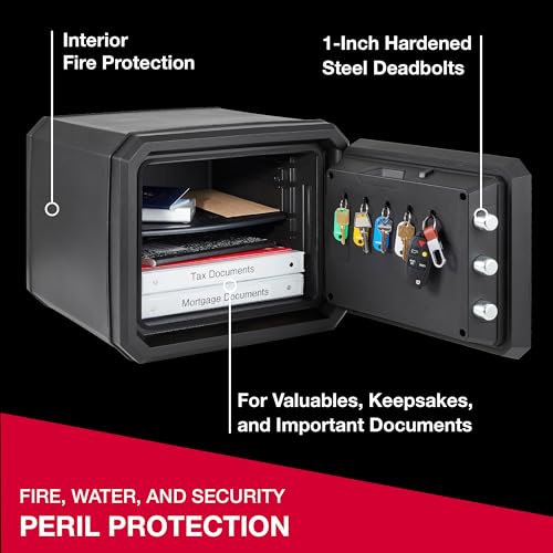 SentrySafe Fireproof and Waterproof Large Safe with Digital Keypad, Override Key, and Adjustable Shelf for Home, Dorm, or Office, 0.81 Cubic Feet, FPW082HSB