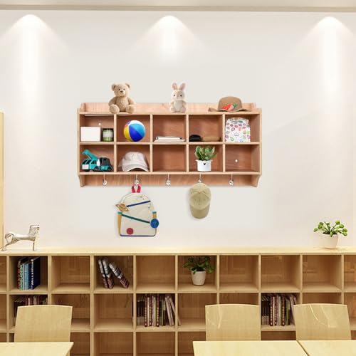 Mobile Cubby 14/20 Storage, Trays/Doors/Hooks, 4-Wheel, Anti-Tip, Natural