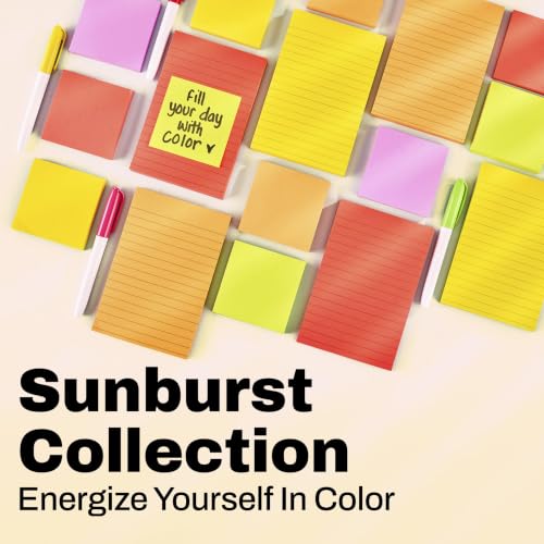 Post-it Notes, 3 x 3 in, Sunburst Collection, 18 Pads, 100 Sheets/Pad