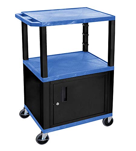 Luxor 42"H Rolling Electric Audio Video Presentation Cart with 3 Shelves and Cabinet - Black Legs