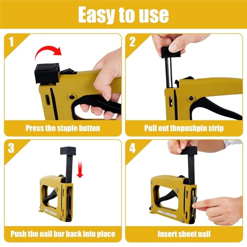 Oil-Free Pneumatic Staple Gun Heavy-Duty Stapler Picture Frame Nail Gun with 1000pcs Nails Manual Tacker Framing Pin Stapler Lightweight Nail Tacker