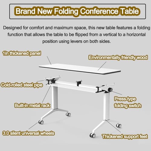 Folding Conference Table,1/2/4/6/8 Pack Modern Office Conference Room Table,Rectangle Rolling Meeting Seminar Table With Silent Wheels,Modern Conference Room Tables for Office Classroom(1pack,47x20x30