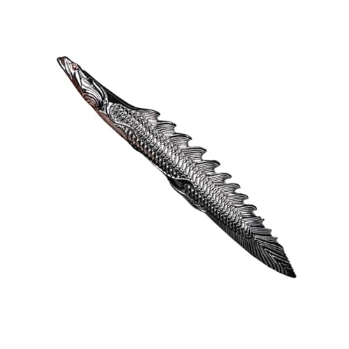 ZALHIN Unique Dinosaur Fish Desk Sculpture – Stylish Stainless Steel & Bronze Handpiece, Creative Desktop Decor, Letter Opener,Retro Collectible Ornament