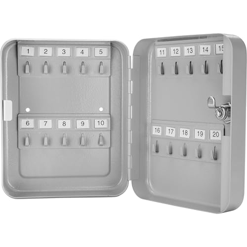 Barska 20 Position Key Cabinet with Key Lock Wall Mounted Security Storage Box Steel Key Organizer with Colorful Key Tag Labels Stickers and Hooks, Key Management, Key Storage Lock Box Wall Mount