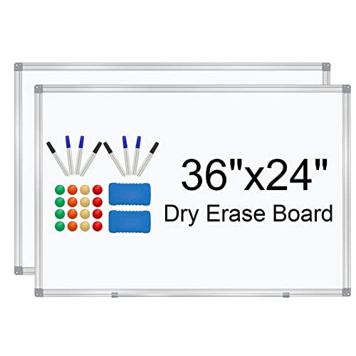 H-Qprobd White Board 36" x 24" Dry Erase Board for Wall Whiteboard 3' x 2' (2 Pack) Magnetic Presentation Board with Long Pen Tray, Wall-Mounted White Boards for Home, Office and School