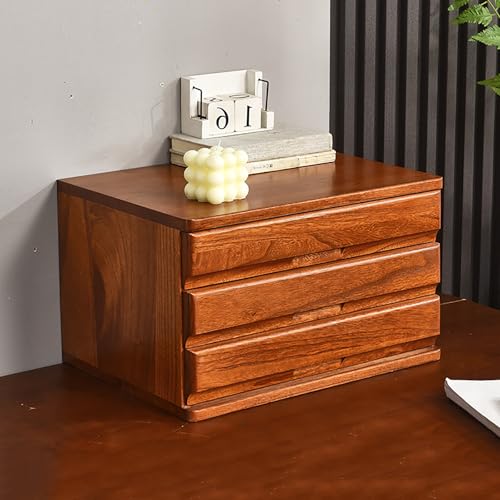 Solid Wood Drawer-type Multi-layer Desktop Storage Box, Thickened Storage Drawer Organizer, Invisible Handle Cabinets, Suitable for Office Area/study/home(Brown,24cm/9.4in)