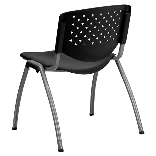 Flash Furniture HERCULES Series 880 lb. Capacity Black Plastic Stack Chair with Titanium Gray Powder Coated Frame