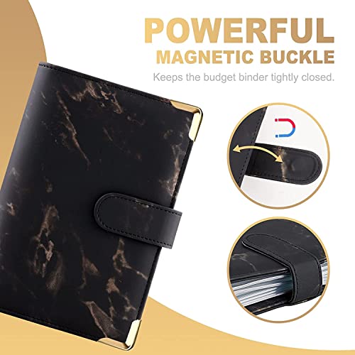 ONMYJFD A6 Marble Budget Binder Refillable Notebook for A6 Filler Paper, Personal Planner Binder Cover with Magnetic Buckle Closure(E)