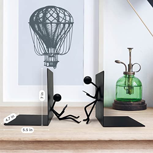 Ottimo Heavy Duty Metal Unique Office Desk Bookends for use as Bookshelf Decor, Home, Office or Kitchen Shelves. Unique, Cute and Decorative Book Stopper to Hold Books, Great Gift Idea (Black)