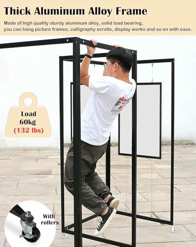 XDRGOOIUY Folding Painting Exhibition Display Rack with Picture Hanging Kit, Mobile Aluminum Exhibition Stand for Picture Frame, Art Gallery Fair Show Holder