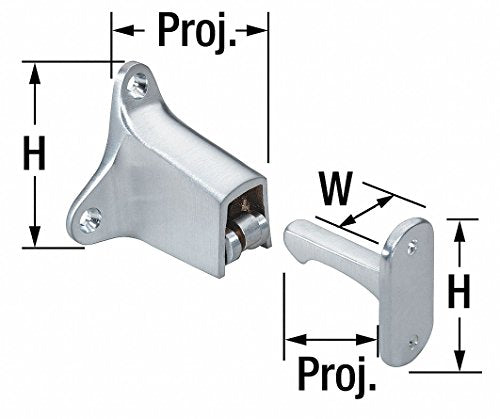 Rockwood 490.26D Brass Wall Mount Automatic Door Holder with Stop, Satin Chrome Plated Finish, 2" Strike Projection, Includes Fasteners for Use with Wood/Metal Doors and Drywall/Masonry Walls