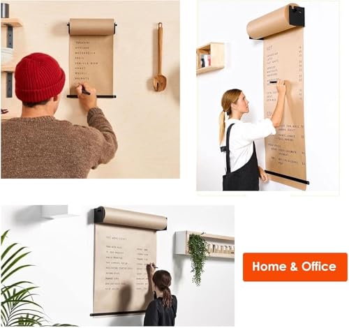 saditesdk Kraft Paper Roll Holder & Dispenser Wall Mounted Kraft Paper Dispenser & Cutter, Note Paper Roll Display Holder Cutter Bar, for Cafe/Studio/Children's Room Wall Mount Not，37cm/14.6inch Wide