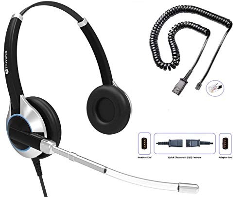 TruVoice HD-350 Deluxe Headset with Noise Reduction Voice Tube & HD Sound - Compatible with Yealink, Grandstream, Sangoma, Ooma and Snom Desk Phones