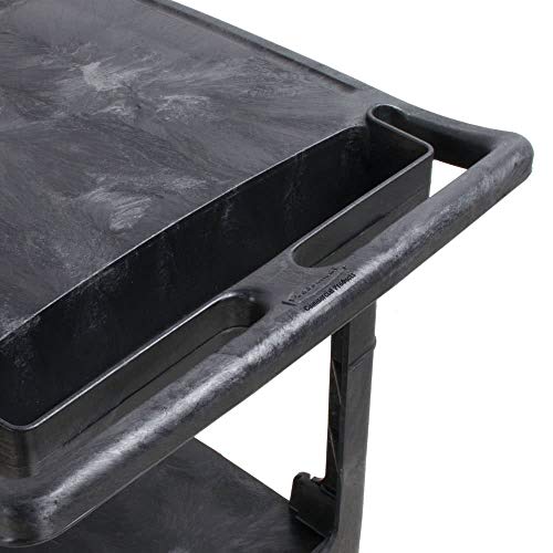 Rubbermaid Commercial Products 2-Shelf Utility/Service Cart Medium Flat Shelves Storage Handle 500 lbs. Capacity for Warehouse/Garage/Cleaning/Manufacturing