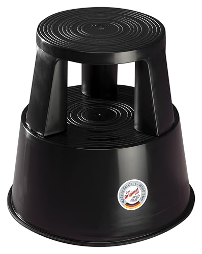 Wedo Step Rolling Stool Made of Plastic, Shatterproof, Rolling Step Stool, TÜV-Approved, Made in Germany, Height 43 cm, Load Capacity 150 kg, Black