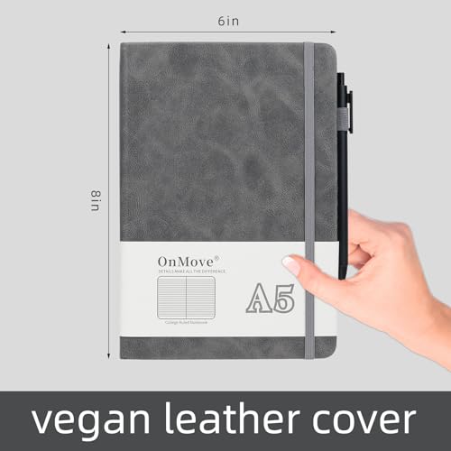 OnMove Notebooks Journal for Women Men 24 Pack Bulk Leather Hardcover with Pen Holder A5 160 Pages 100 GSM Thick Paper for Work School Lined Gray