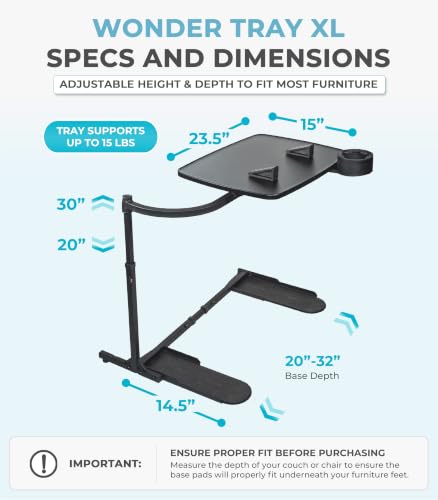 Stander Wonder Tray, Adjustable Swivel Table, Extra-Large Computer Stand, Couch Desk & Gaming Bench, TV-Trays for Eating on Couches, Chairs, Recliners with Laptop Wedges and Cup Holder, XL, Black
