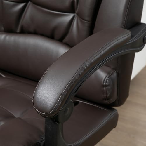 HOMCOM High Back Ergonomic Executive Office Chair, PU Leather Computer Chair with Retractable Footrest, Lumbar Support, Padded Headrest and Armrest, Coffee