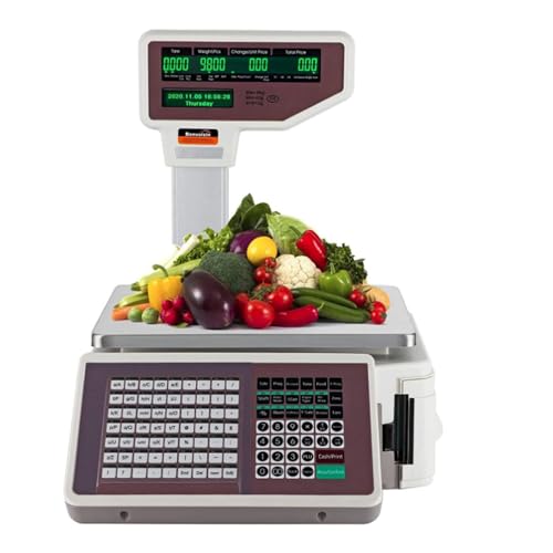USZWBY Commercial Label Printing Scale with Label and Receipt Printer,Electronic Scale Cash Register,30Kg/60Lbs Dual Sided LCD Display