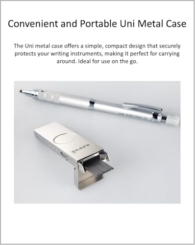 Kuru Toga Metal 0.5mm Silent Blue, Uni Metal Case + Uni Refill 0.5mm HB, Black slim pen case