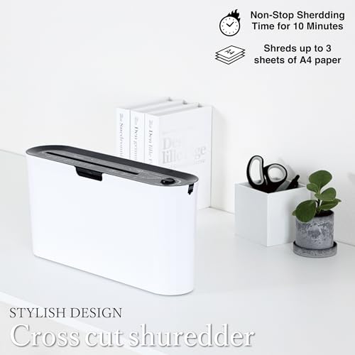 Asmix B08W Paper Shredder for Home use Office, White Compact Design, 2 Sheet Crosscut Paper, 10 Mins Running Time 14.7" × 7.2" × 3.7"