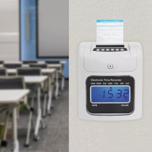 GUDBYWXB Employee Attendance Punch Time Clock Punch Recorder LCD Display with 50 Double-Sided Time Cards and 2 Hanging Holes for Office Small Business