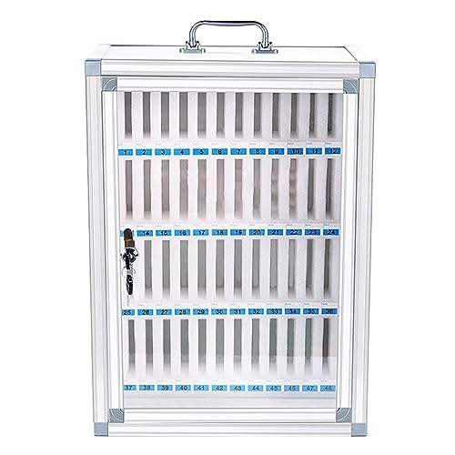 GFAZXDS 48 Slots Aluminum Alloy Pocket Chart Cell Phones Storage Cabinet Wall-Mounted Cell Phones Storage Cabinet with Handle and Security Lock (Silver 48)