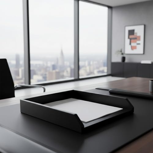 Dacasso Black Leather Front-Load Letter Tray, Under 5 Gallons