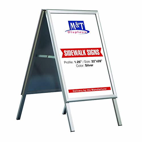M&T Displays Silver Sandwich Board, Poster Sidewalk Display, 1.25" Aluminum profile, A-Frame Menu Board, Double Sided, Galvanized Backing, Mitered Corner (22x28 inch)