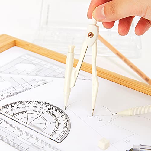 DUHTFCY Geometry Set Sets 8 Piece Student Supplies with Rulers Protractor Compass Eraser Lead Refills Pencil for Drafting and Drawings Compass Set (C)