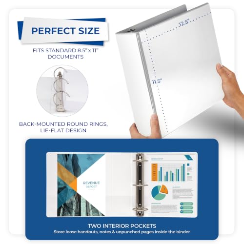 Samsill 3 Inch 3 Ring Binders, Economy Round Ring, Clear View Cover, 550 Sheet Capacity - for School, Home, Office - White, 4 Pack