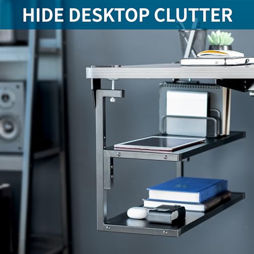 VIVO Black Clamp-on 24 inch 2-Tier Desk Shelf, STAND-SHELF24C