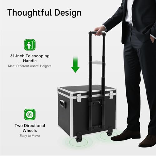 NEATOOM Locking File Storage Box, Rolling File Box with Handle & Wheels, Mobile Busniness Case with Dual-Combination Lock for Home Office