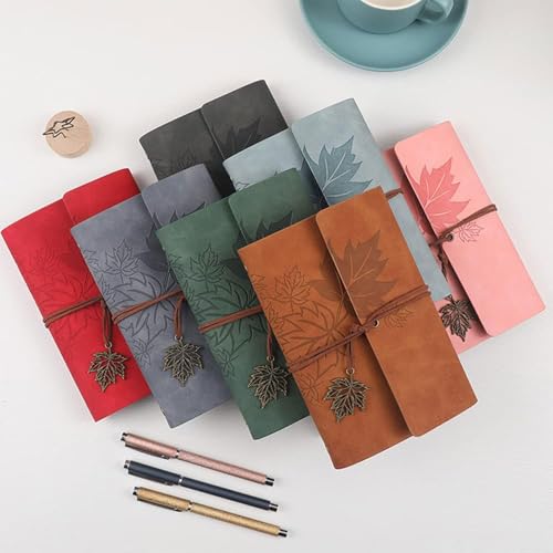 Zxarunas us School Supplies Leather Loose-Leaf Notebook Bandage Maple Leaf Book Portable Account Book Diary Notebook Suitable for Travel Records Office Office Gifts