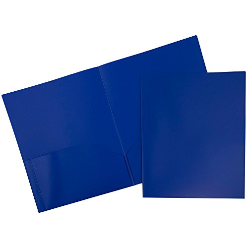 JAM PAPER Plastic 2 Pocket POP Folders - Durable School Folders - Blue - Bulk 96/Pack