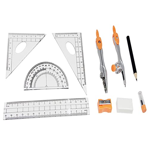 TXGJWRA Compasses Math Geometry Kit - 10 Pieces Per Set Student Compasses Geometric Set High Precision Professional Metal School Compass Drawing Set Measuring Tools,Color Orange (Color Orange)