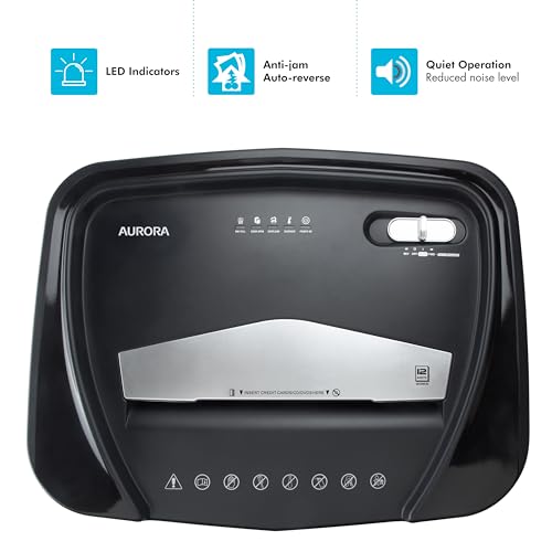 Aurora High-Security 12-Sheet Micro-Cut Paper/CD and Credit Card Shredder with 5 Gallon Pullout Basket / 60 Mins Running Time/Security Level P-4