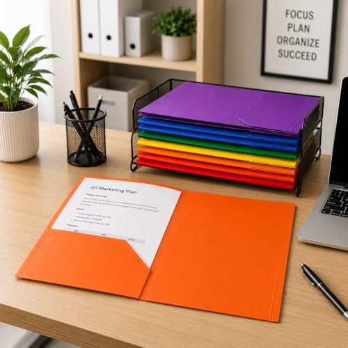 Encased Plastic 2-Pocket Folders, Assorted Colors - 30 Pack