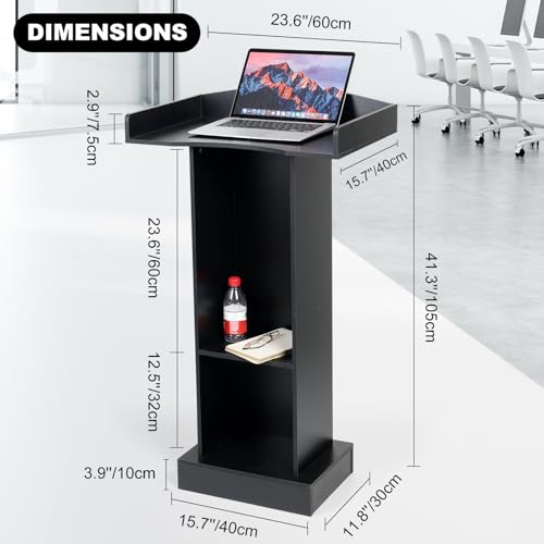 BEQUZON Black Podium Stand for Lectern, Presentation, Church, Classroom, Shelf Adjustable