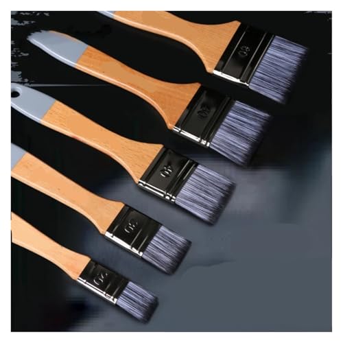 BoBoHui 5Pcs Flat Head Oil Painting Acrylic Row Brush Gouache Watercolor Artist Paint Wall Painting Nylon Hair Beech Rod Clean Brush